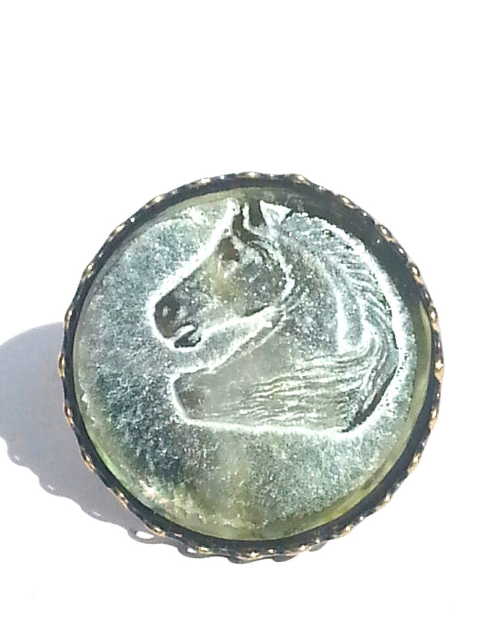 Ring Hand Cast French Glass Horse Green