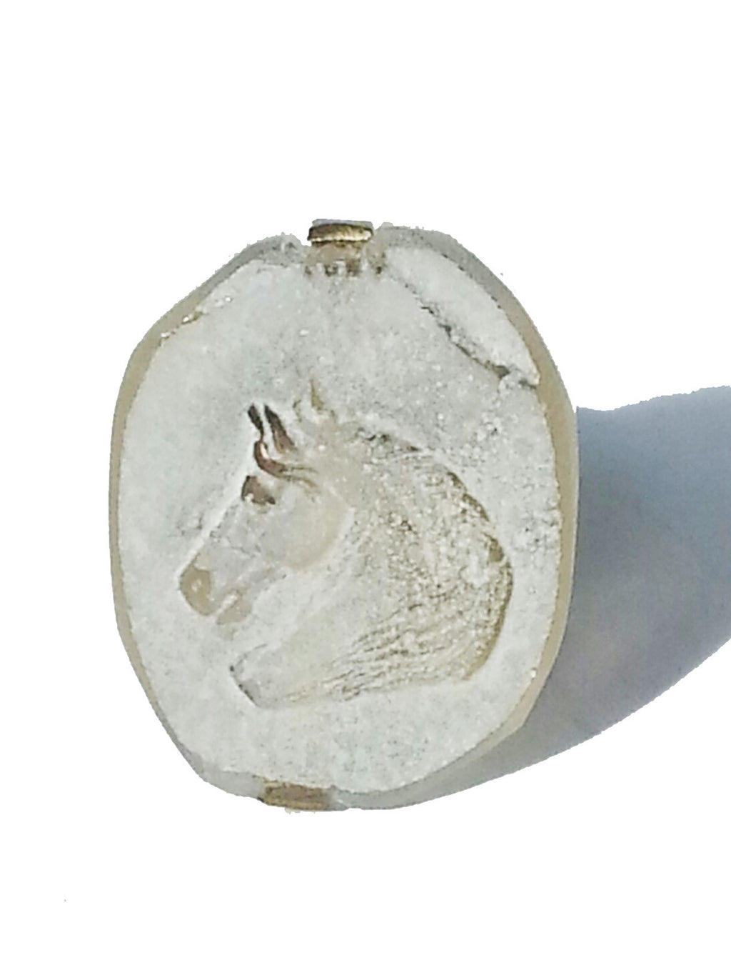 Ring Hand Cast French Glass Horse Oval White