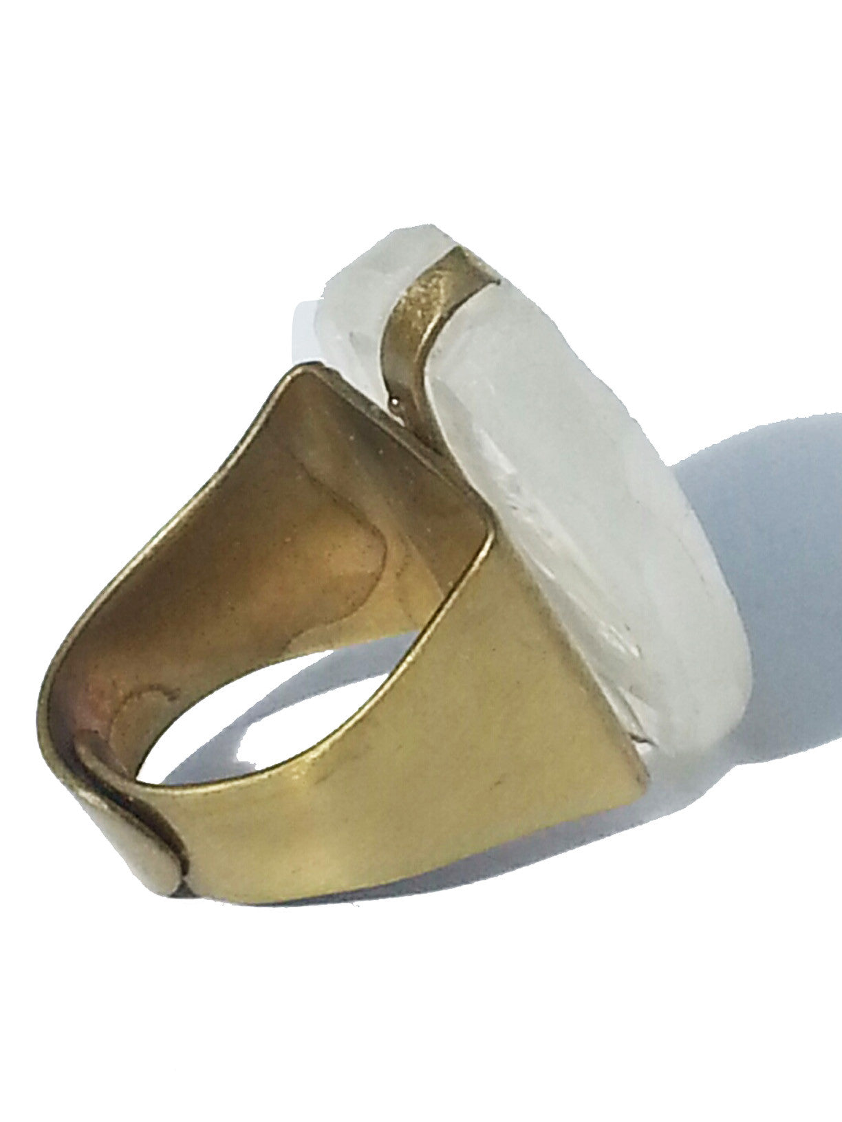 Ring Hand Cast French Glass Horse Oval White