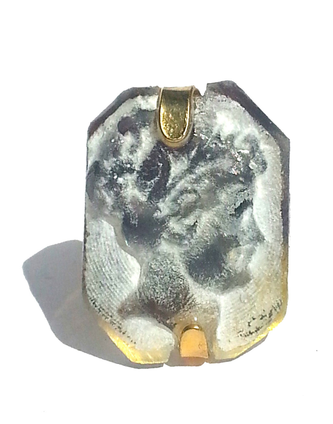 Ring Hand Cast French Glass Woman and Laurel Grey Gold Plated Band
