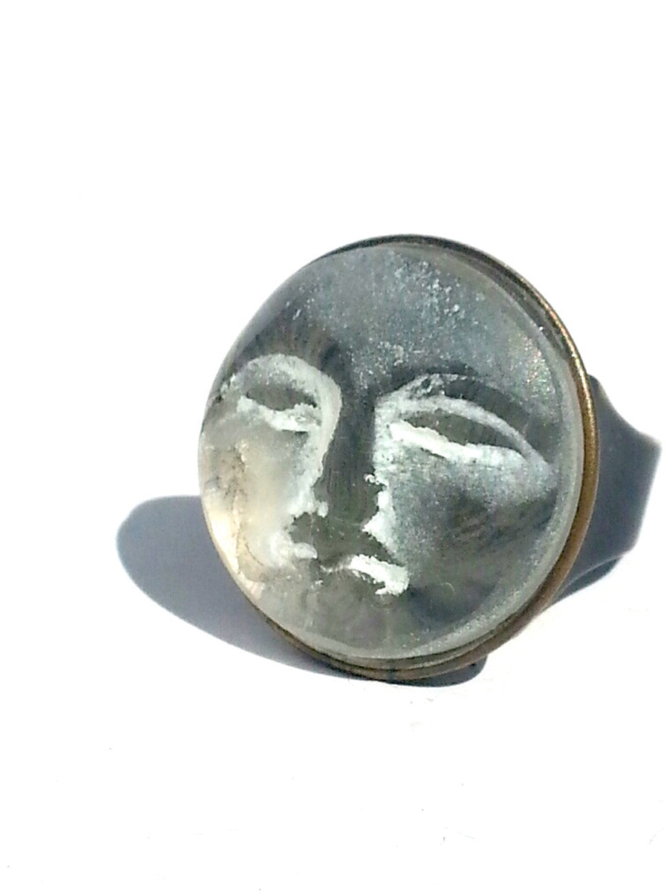 Ring Hand Cast French Glass Moon White Round