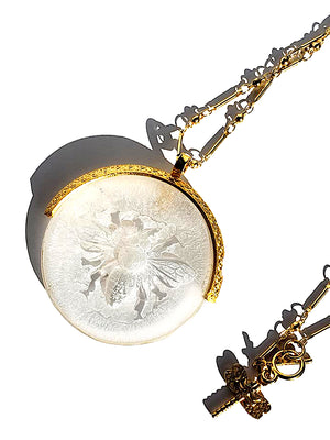 Necklace Hand Cast French Glass Bee White Round
