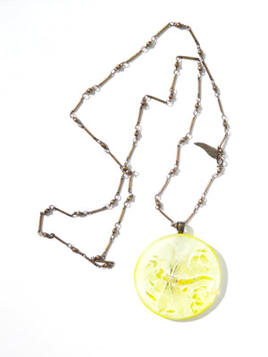 Necklace Hand Cast French Glass  Pendant Yellow Dragonfly