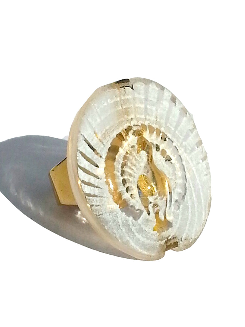Ring Hand Cast French Glass Peacock White Gold Plated Band