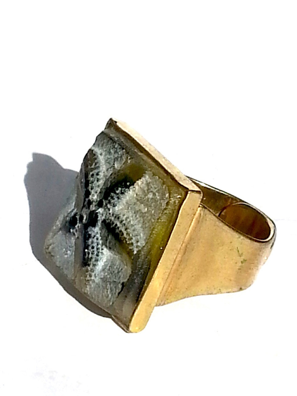 Ring Hand Cast French Glass Starfish Gold Plated Band
