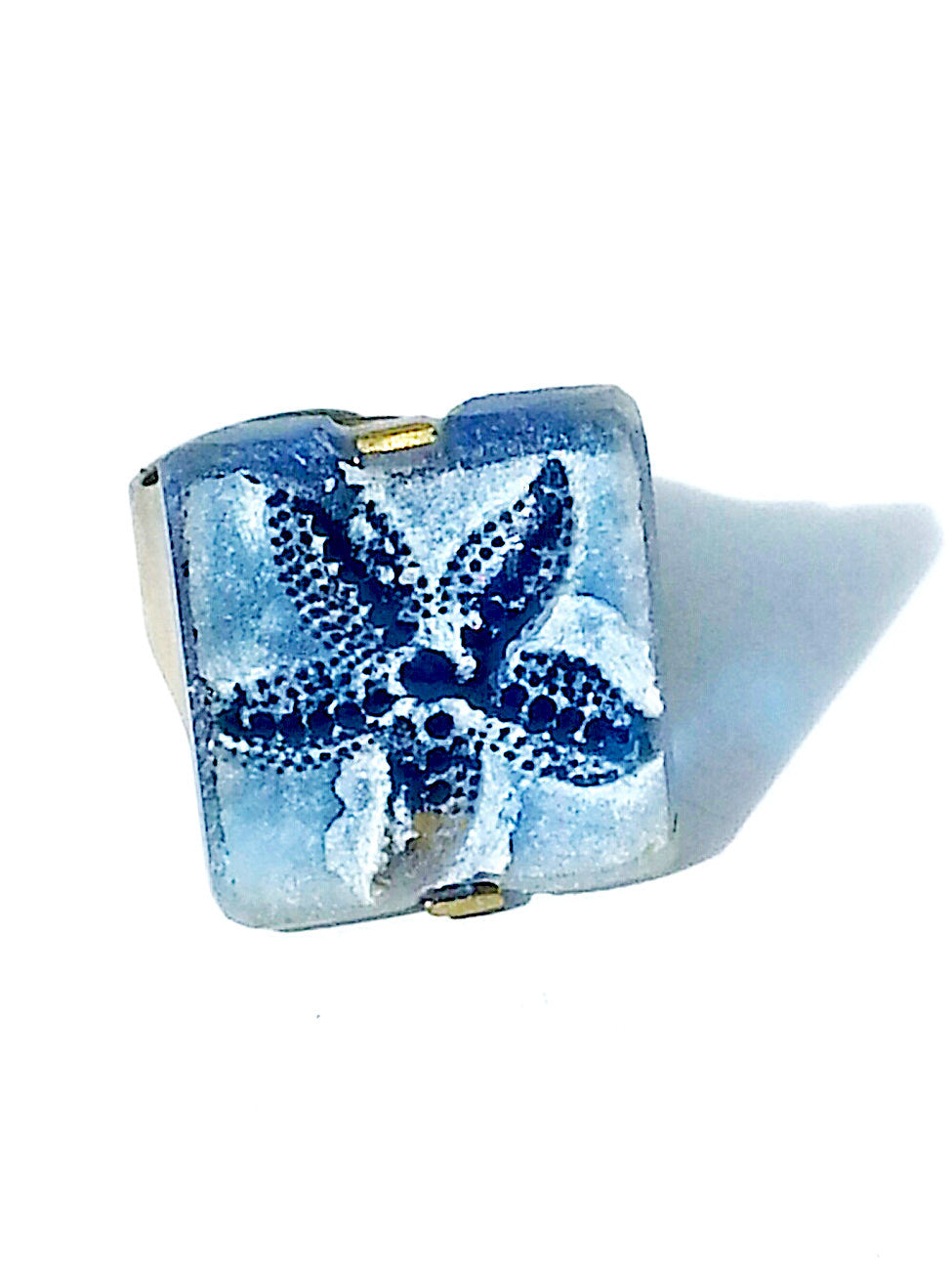 Ring Hand Cast French Glass Starfish Blue