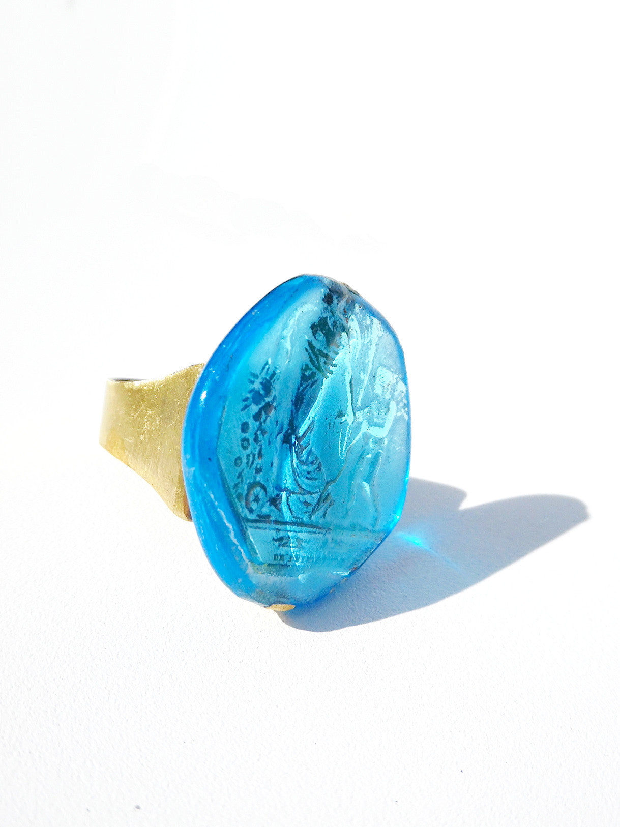 Ring Hand Cast French Glass Turquoise Fairy