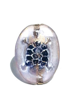 Ring Hand Cast French Glass Turtle Blue Gold