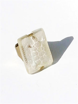 Ring Hand Cast French Glass Turtle White