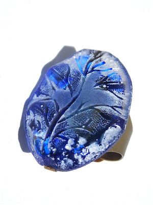 Ring Hand Cast French Glass Vine Blue