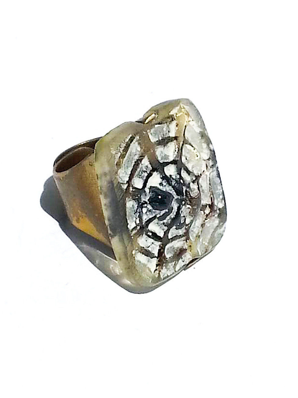 Ring Hand Cast French Glass Spider Web Gold
