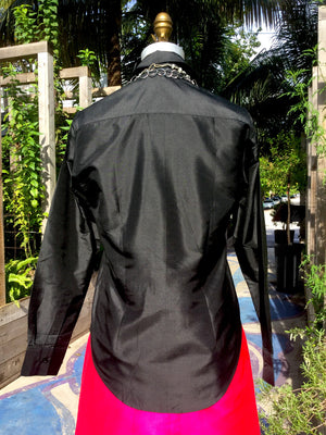 Thai Silk Button Down Shirt Black