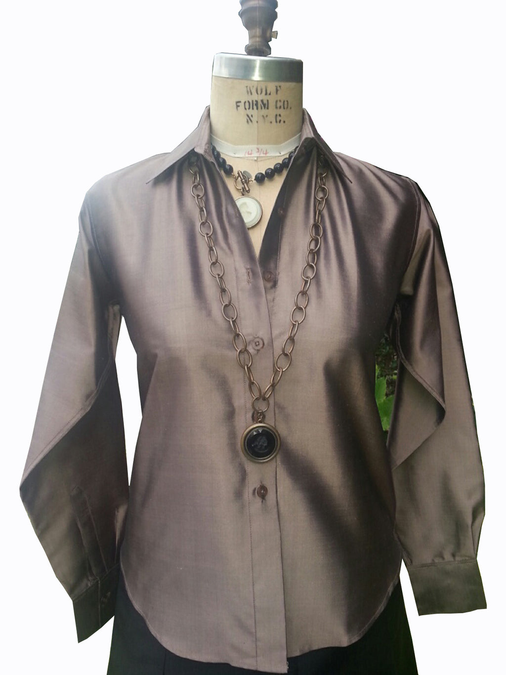 Thai Silk Button Down Shirt Bronze