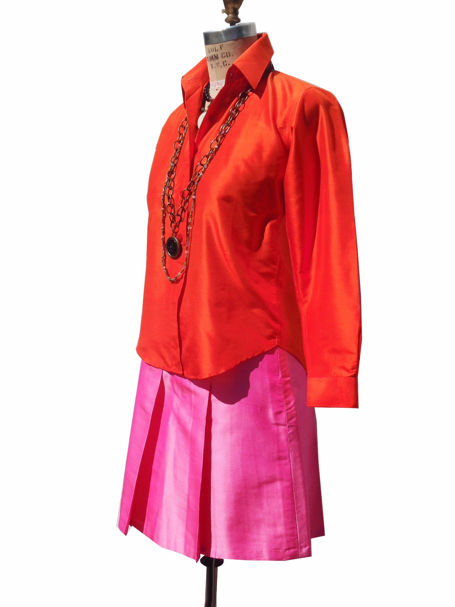 Pleated Cocktail Skirt Thai Silk Carrot
