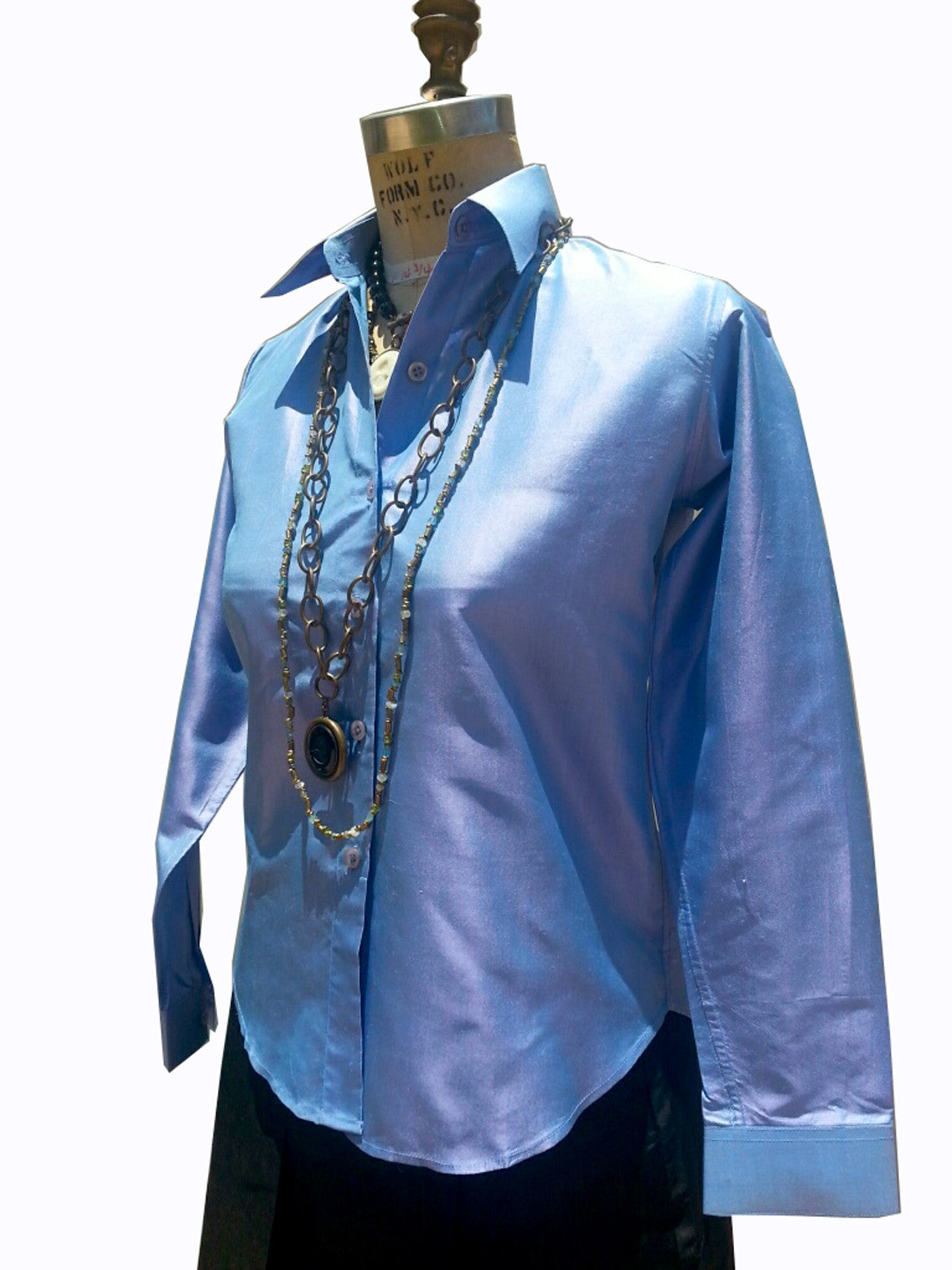 Thai Silk Button Down Shirt Periwinkle