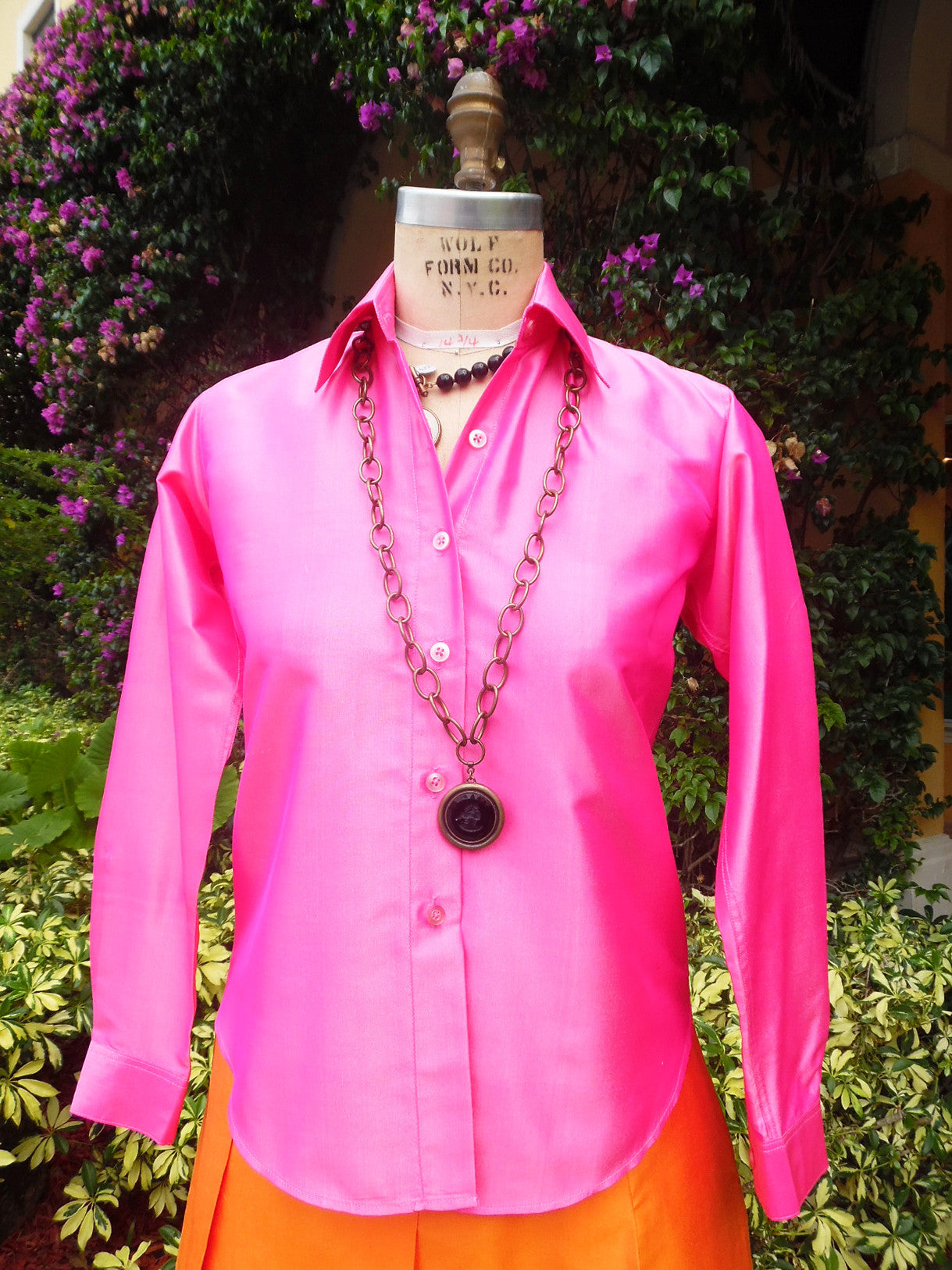 Thai Silk Button Down Shirt Precious Pink