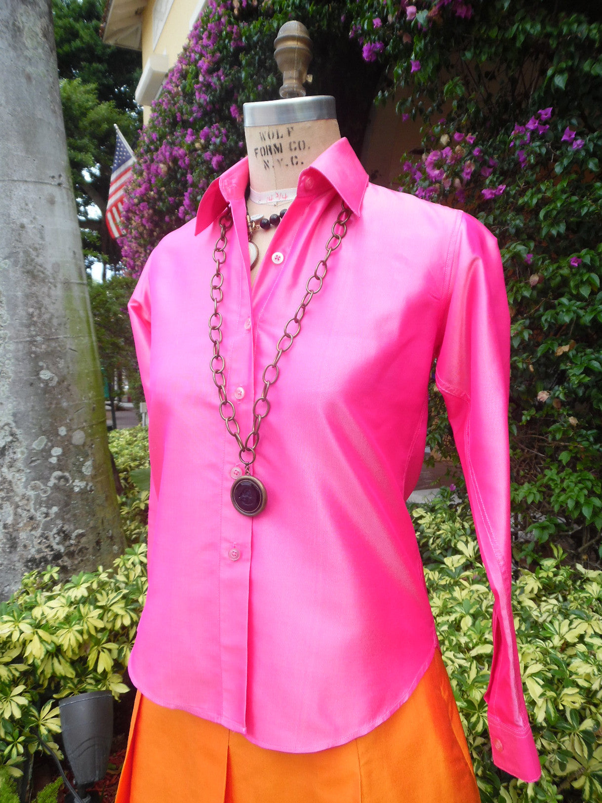 Thai Silk Button Down Shirt Precious Pink