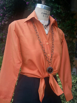 Thai Silk Button Down Shirt Pumpkin