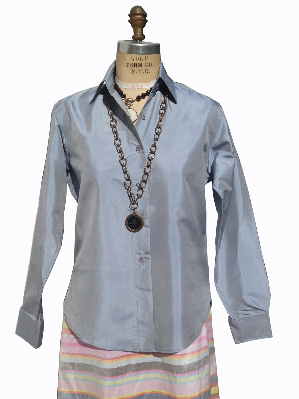 Thai Silk Button Down Shirt Fall South Sea Pearl
