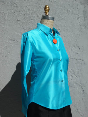 Thai Silk Button Down Shirt Turquoise