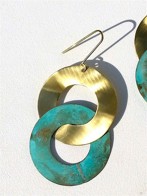 Earrings Double Hoop Brass Patina