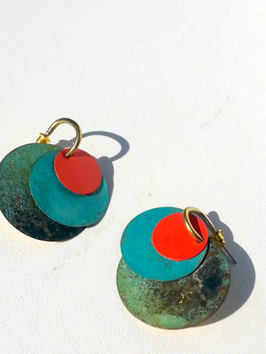 Earrings Three Planets Coral Garden Patina