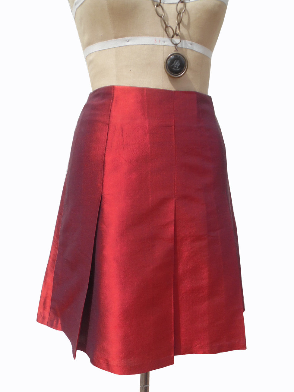 Pleated Cocktail Skirt Thai Silk Brick