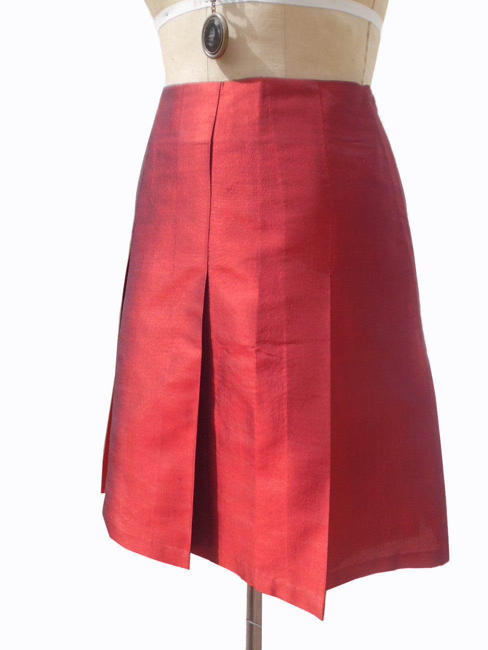Pleated Cocktail Skirt Thai Silk Brick
