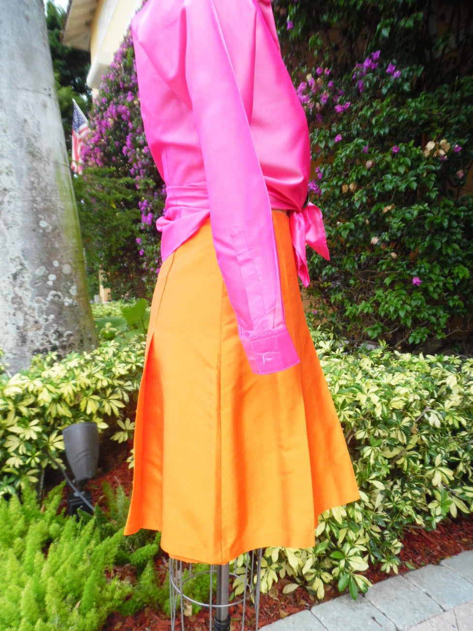 Pleated Cocktail Skirt Thai Silk Carrot