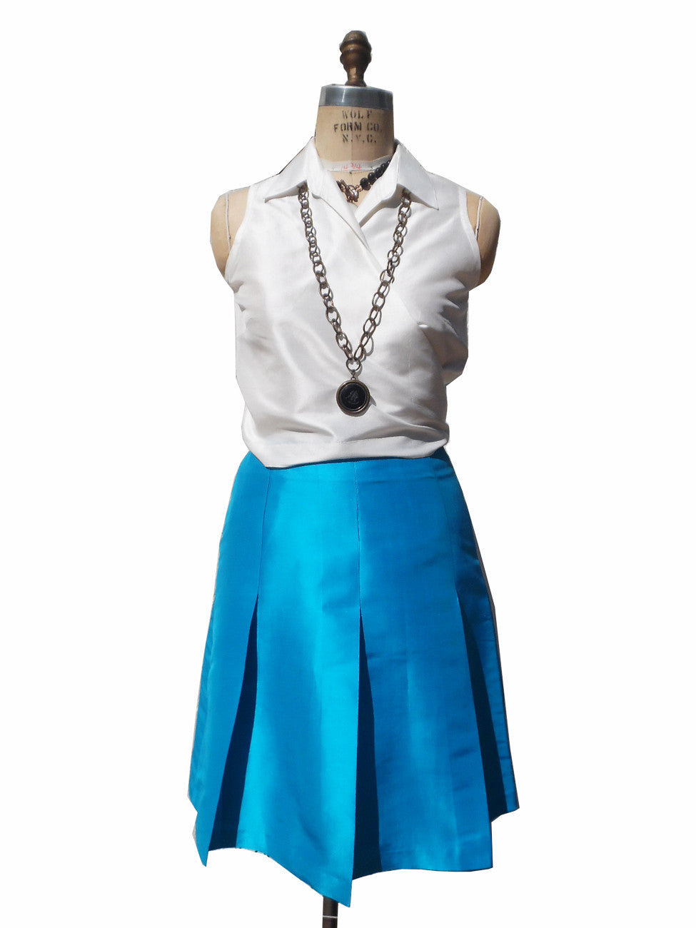 Pleated Cocktail Skirt Thai Silk Turquoise