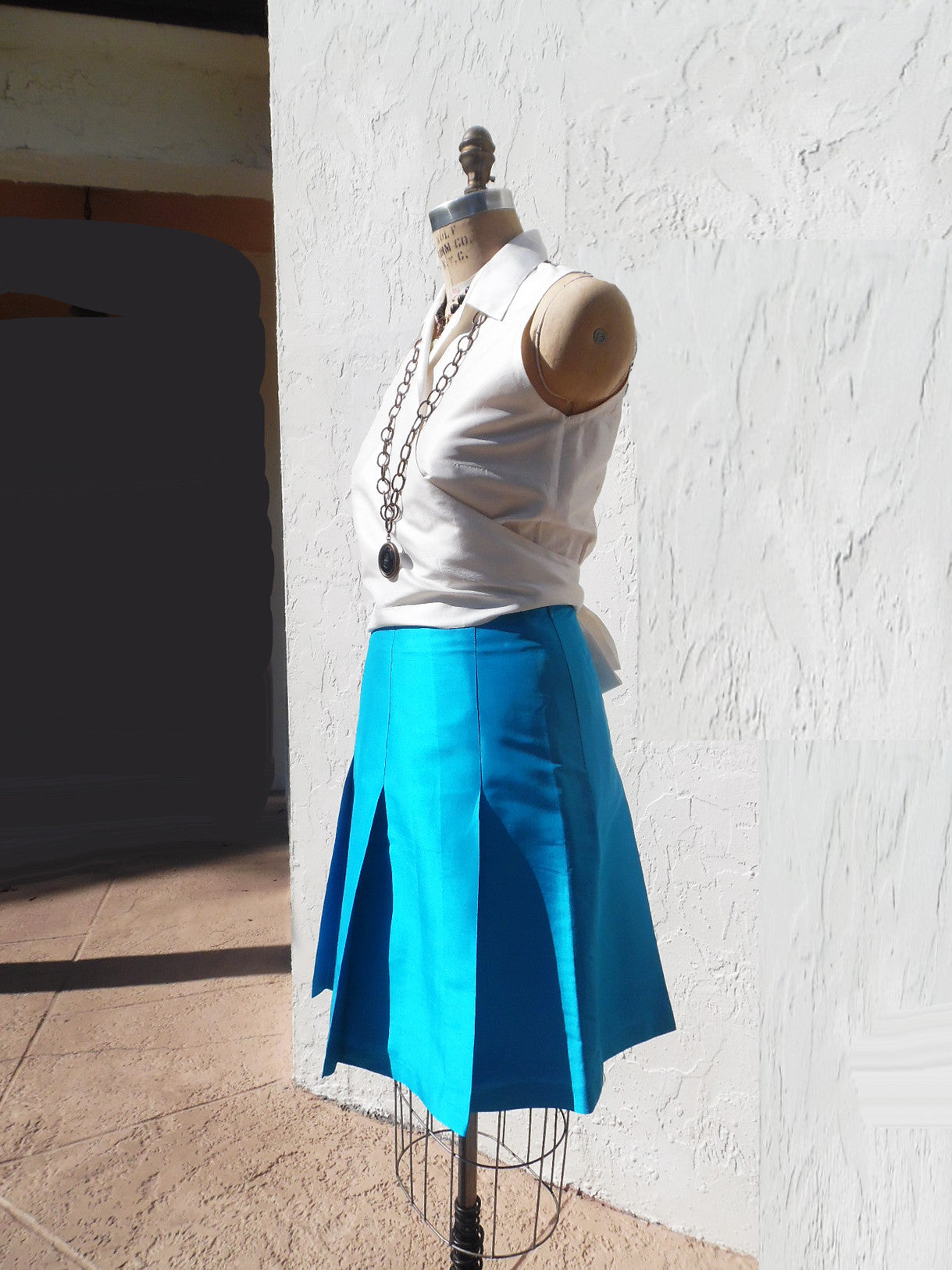Pleated Cocktail Skirt Thai Silk Turquoise
