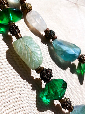 Necklace Aquamarine Moonstone Glass Mix