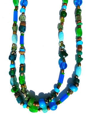 Necklace Semiprecious Mix and Glass Double Length Red or Blue