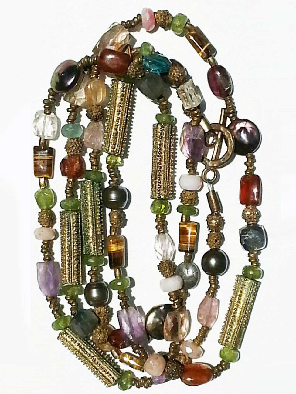 Necklace Semiprecious Mix And Vintage African Brass Double Length