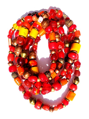 Necklace Semiprecious Mix and Glass Double Length Red or Blue
