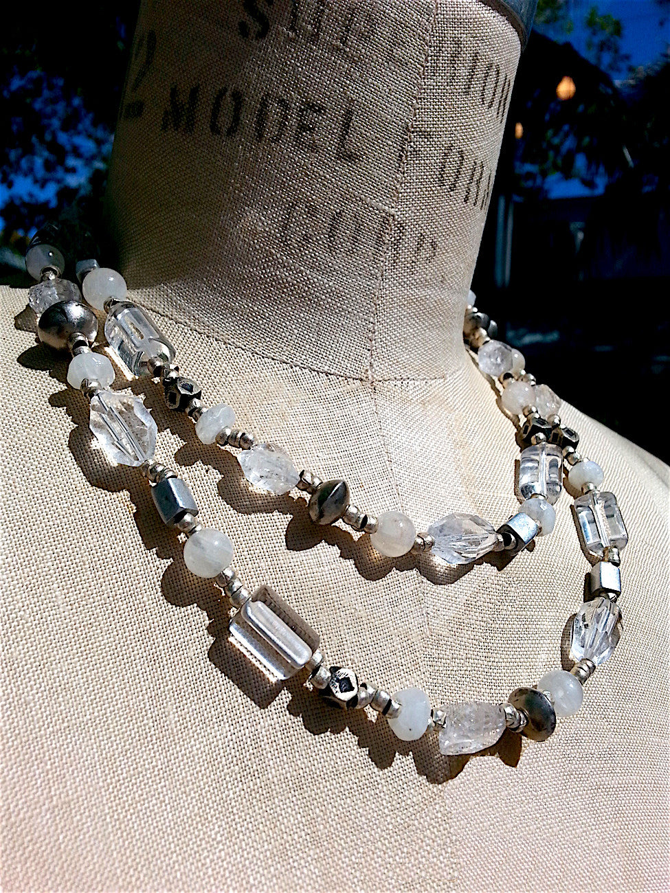 Necklace Faceted Quartz Crystal Moonstone And Sterling Silver