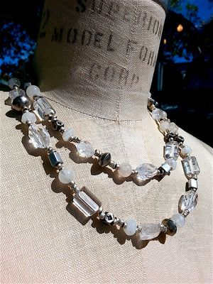 Necklace Faceted Quartz Crystal Moonstone And Sterling Silver
