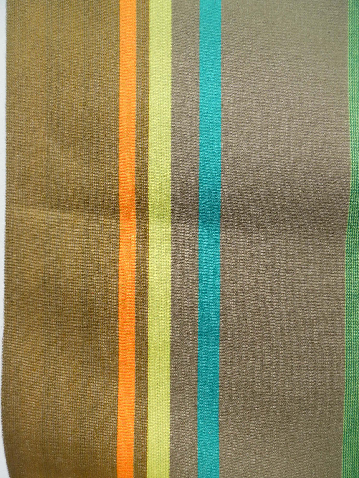 French Cotton Canvas Striped Textile Green and Tan