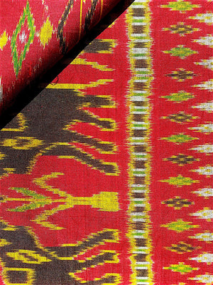 Silk Ikat Textile Red Gold Animal Motif