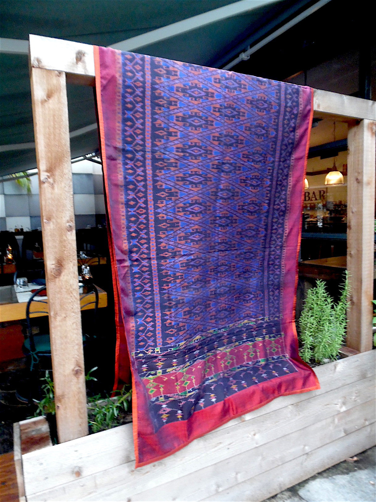 Silk Ikat Textile Wall Hanging Throw Royal Blue Orange