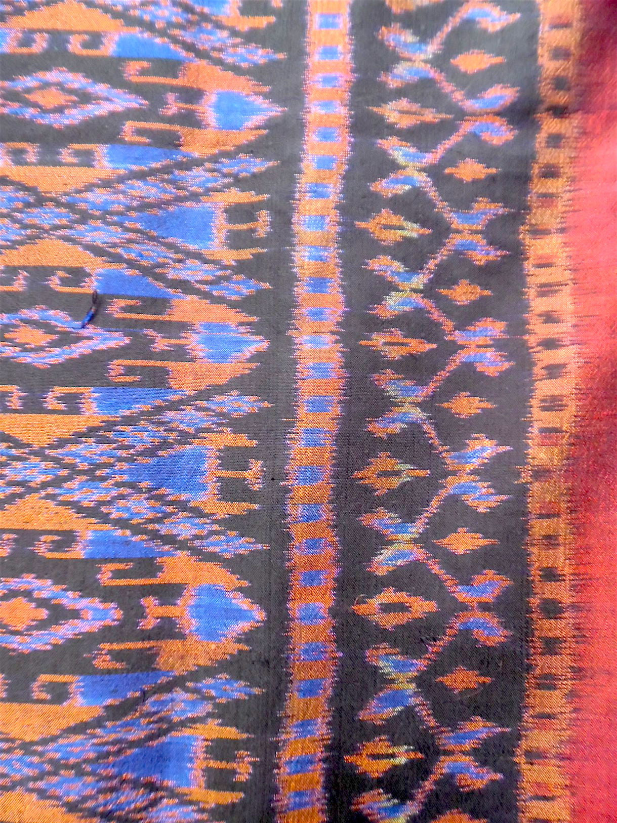 Silk Ikat Textile Wall Hanging Throw Royal Blue Orange