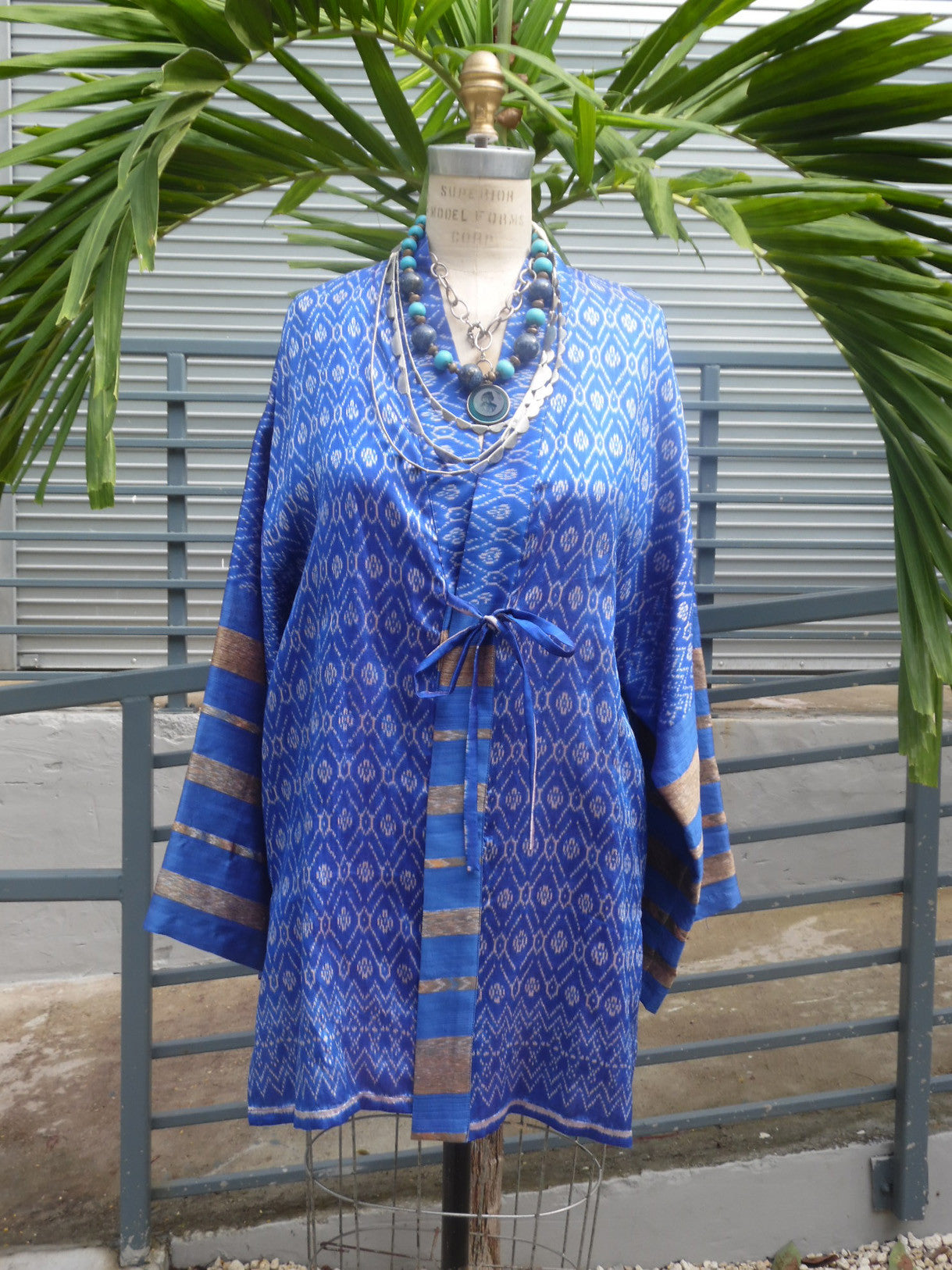 Silk Ikat Organza Kimono Caftan Royal Blue