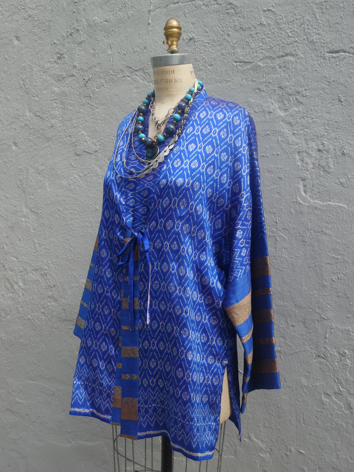 Silk Ikat Organza Kimono Caftan Royal Blue