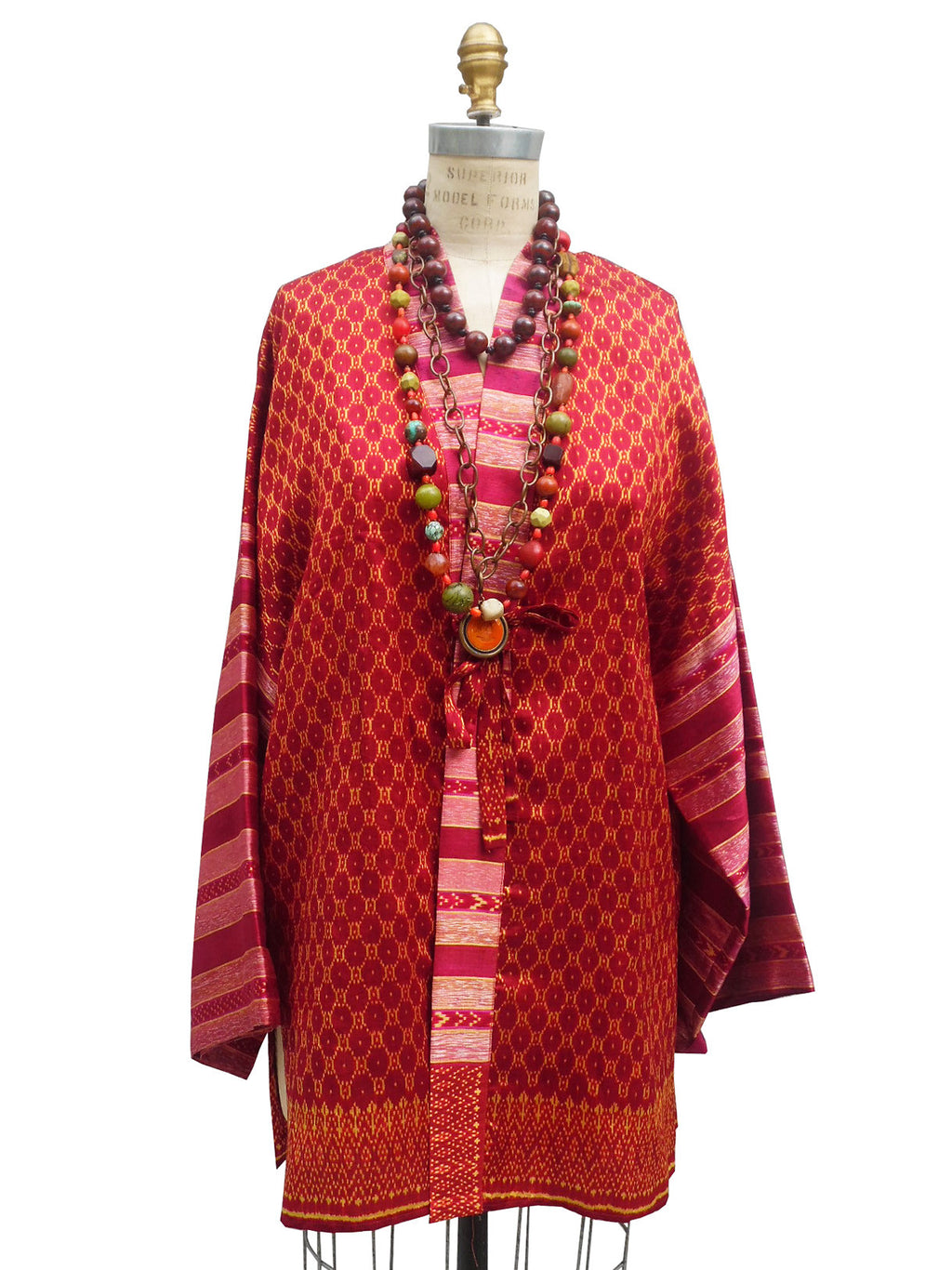 Silk Ikat Organza Kimono Caftan Red