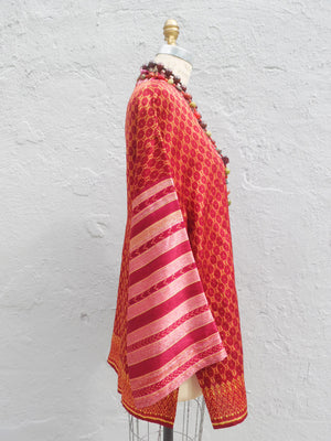 Silk Ikat Organza Kimono Caftan Red