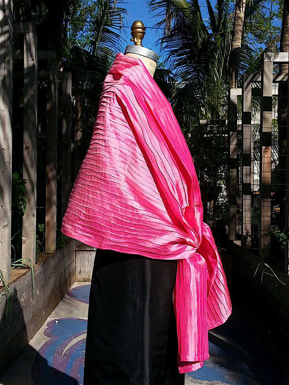 Thai Silk Pintuck Pleated Shawl Precious Pink