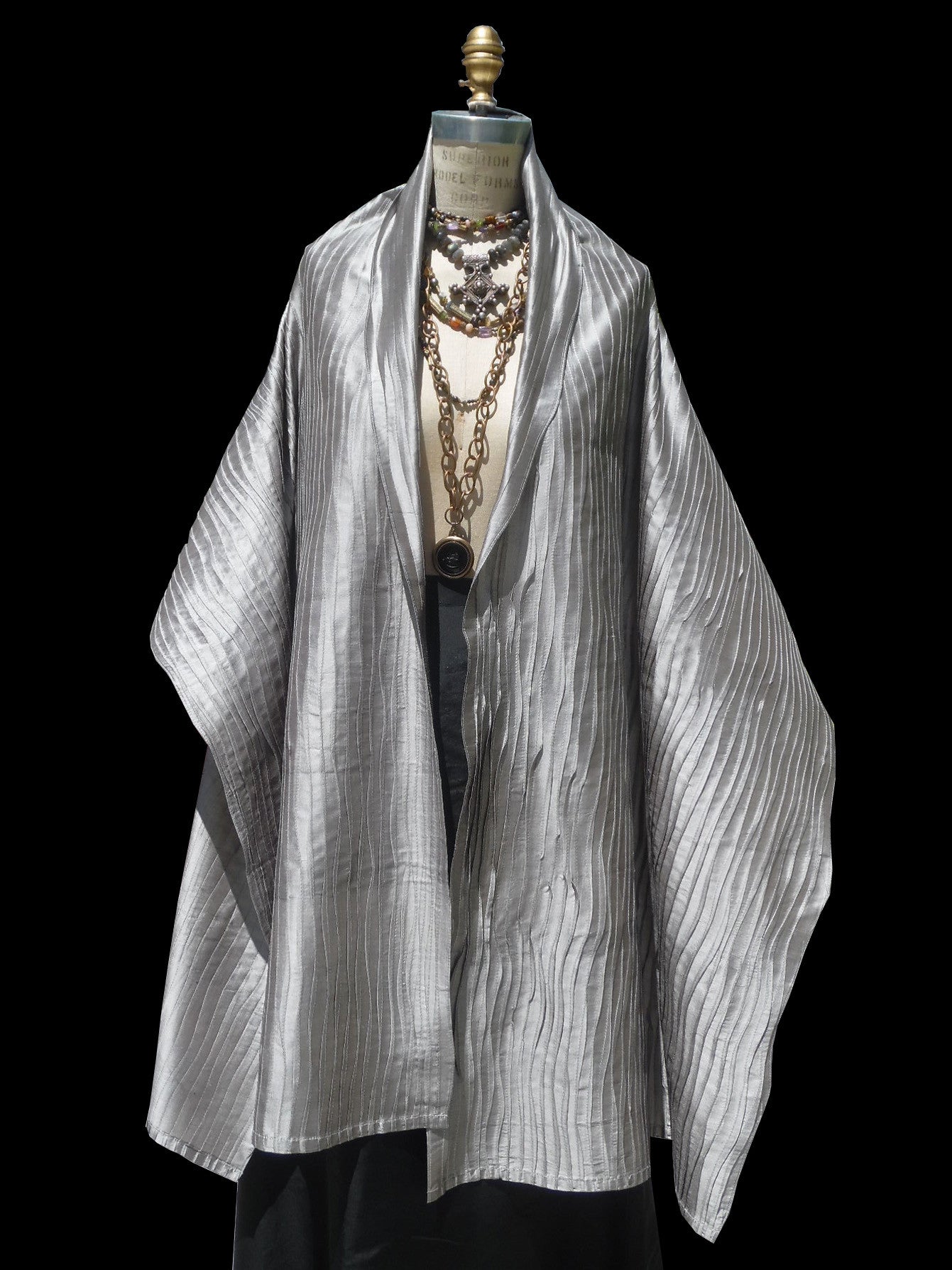 Thai Silk Pintuck Pleated Shawl Silver