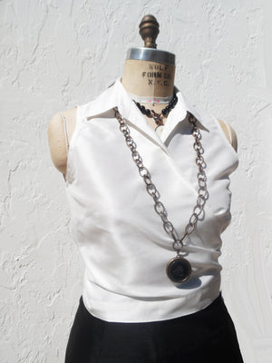 Thai Silk Taffeta Sleeveless Wrap Shirt Black Or White