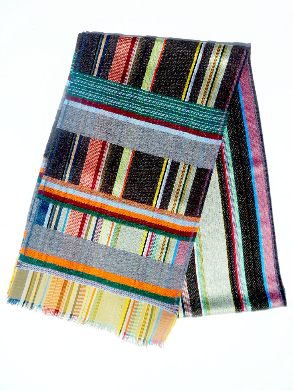 Scarf Silk Wool Colorblock Charcoal Grey Multi