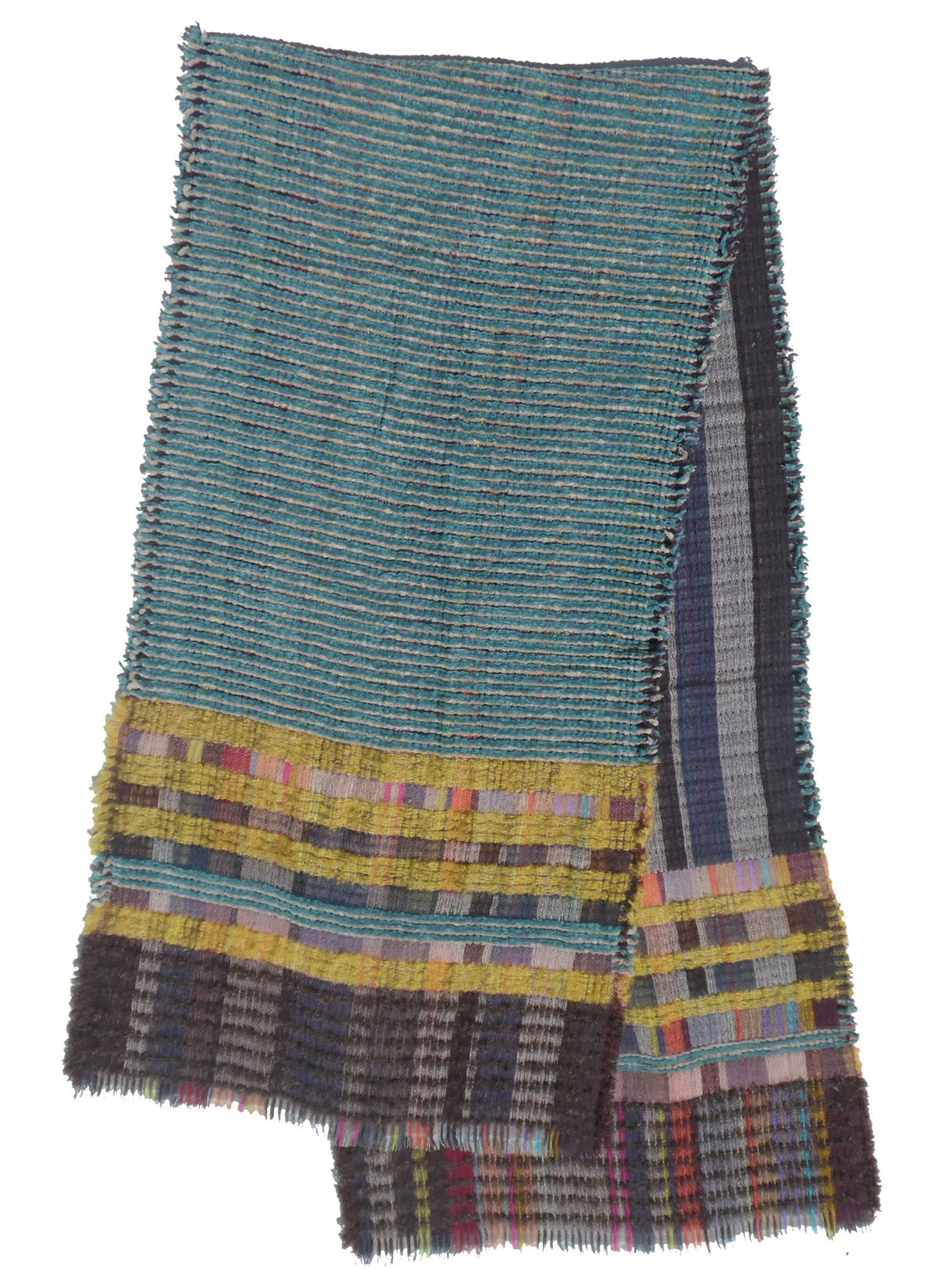 Scarf Lambswool Cotton Mohair Colorblock Teal Multi
